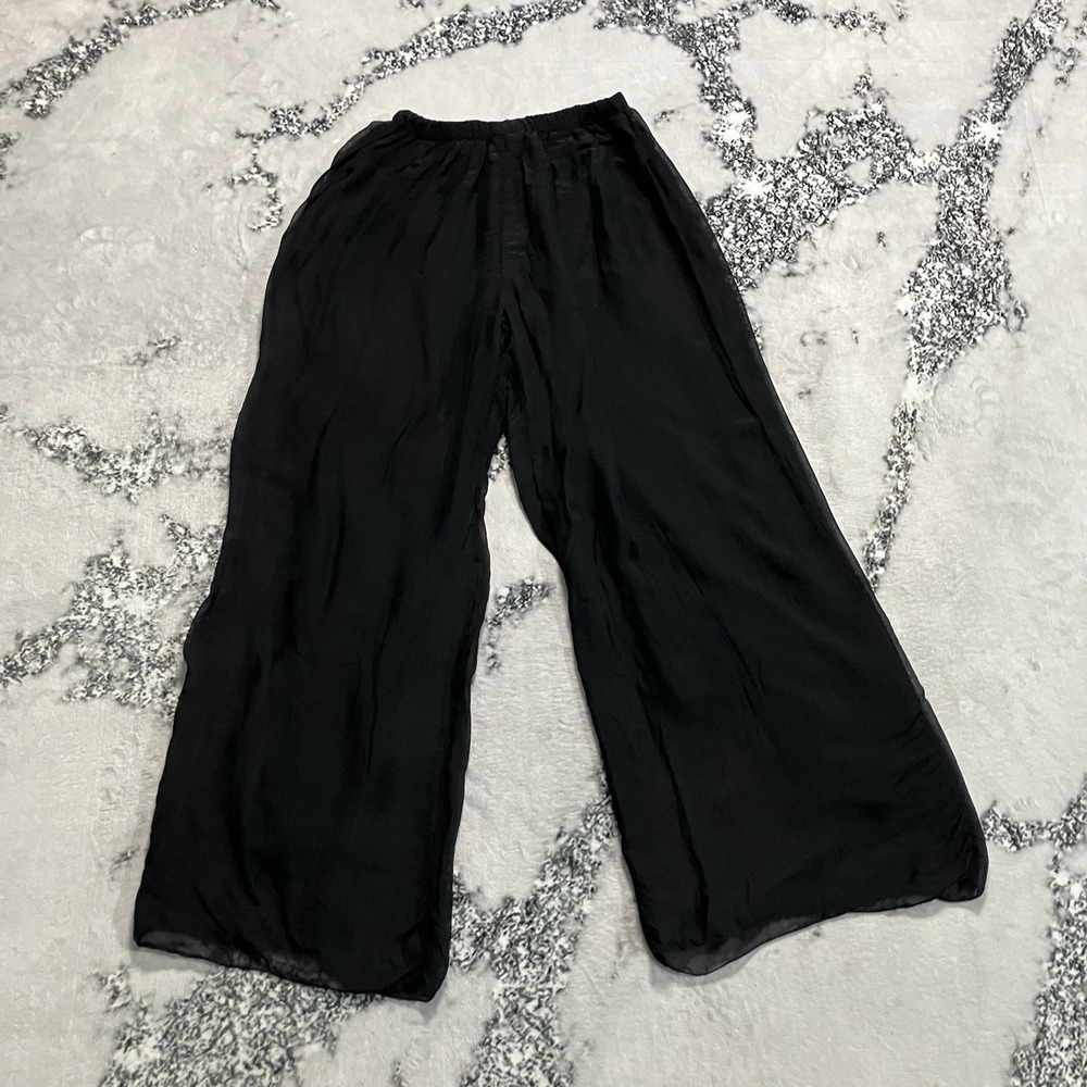 Scandal Italy Pants Womens‎ Size M Black Wide Leg Elastic Waist Made in Italy